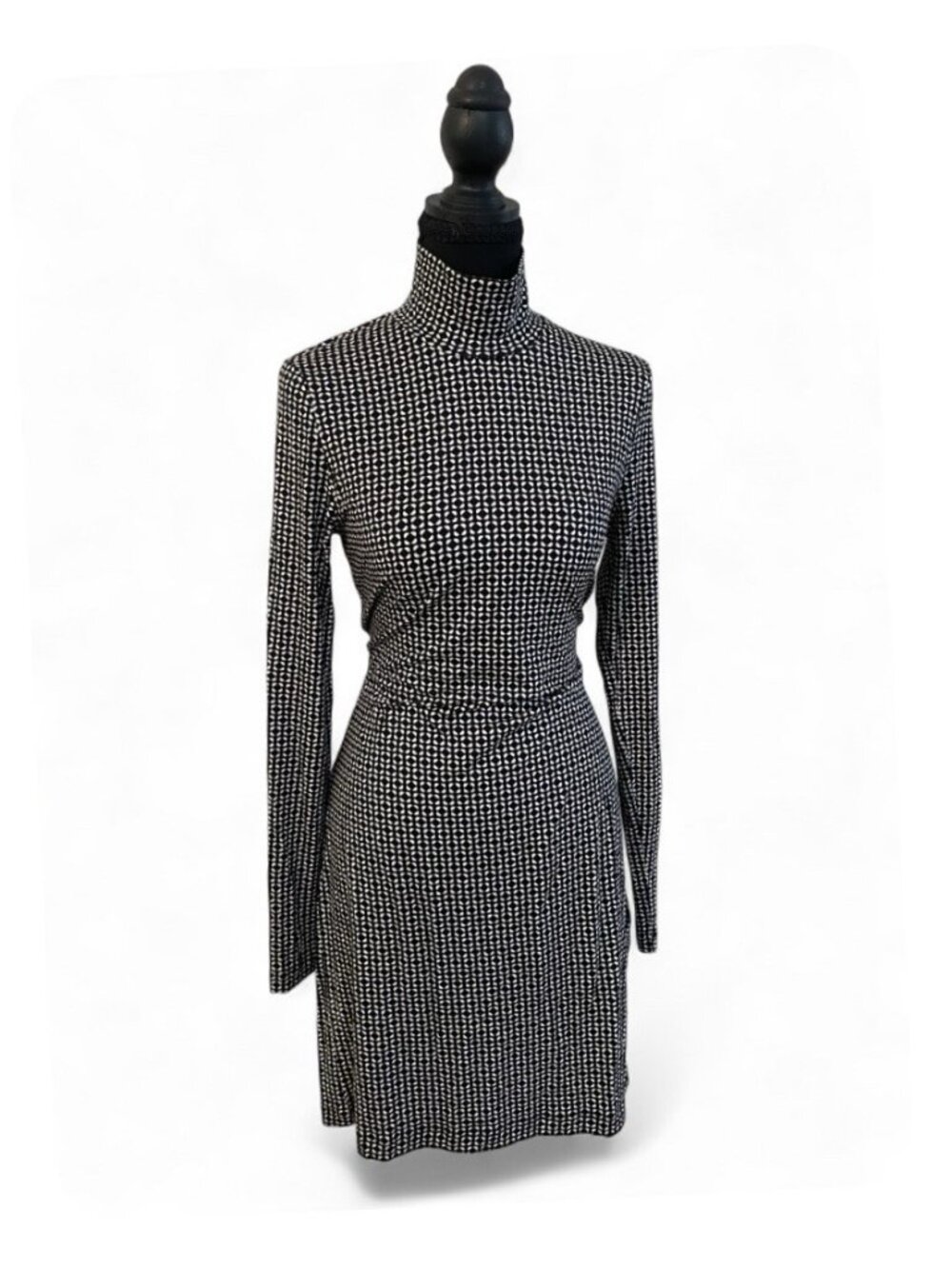 COS Printed Roll Neck Mini Dress Black White Pattern Classic Turtleneck Luxury M